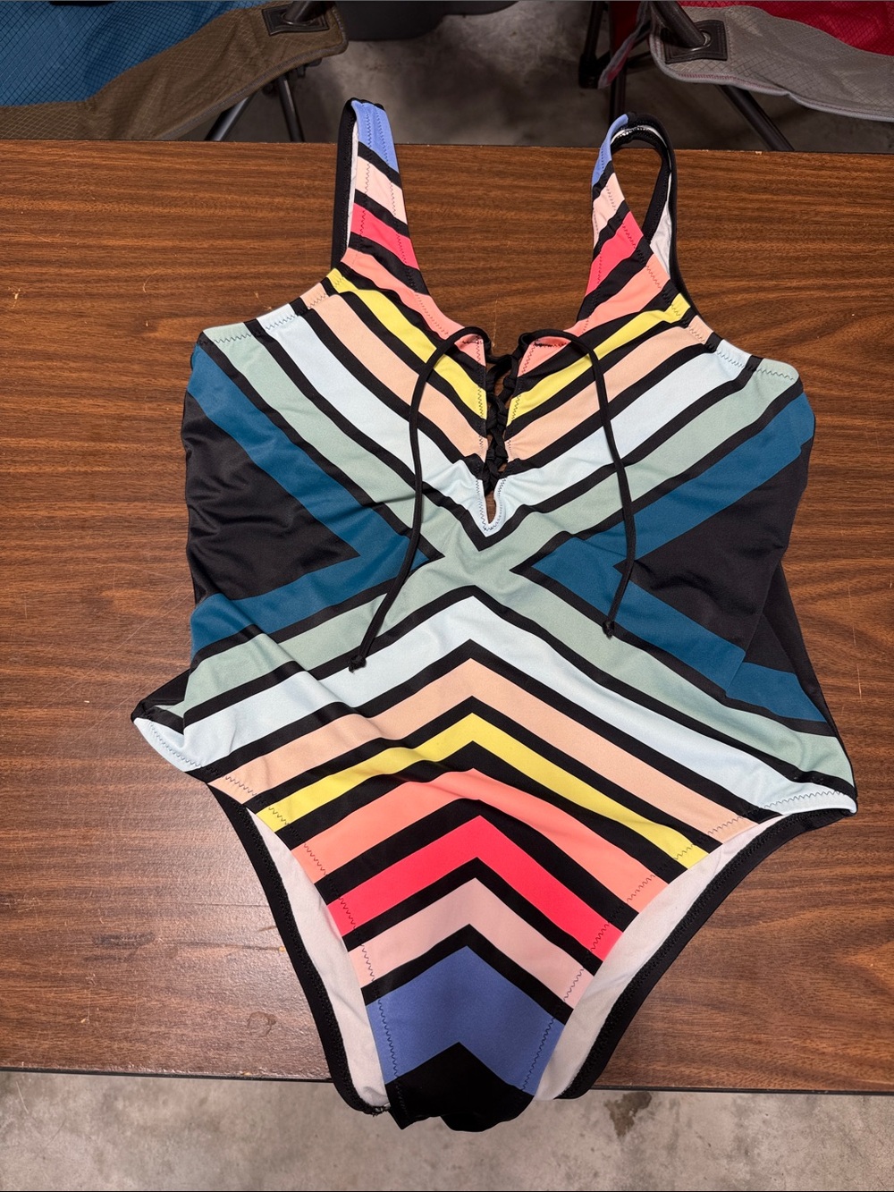 PINK Victoria's Secret Multi-Color Striped One-Piece Swimsuit